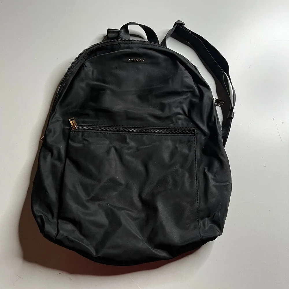Tumi Just In Case Backpack Black Nylon‎ Gold Hardware Travel Packable Bag
